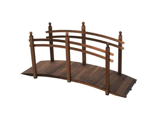 7.5' Wooden Arch Garden Bridge, Safety Rails for Backyard Ponds, Creeks, Streams, Carbonized