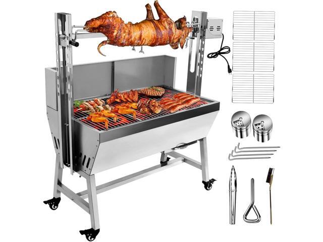 Stainless Steel Rotisserie Grill with Back Cover Guard, 25W Motor Small Pig Lamb 37 Inch BBQ Charcoal Rotisserie Roaster Grill for Camping Outdoor.