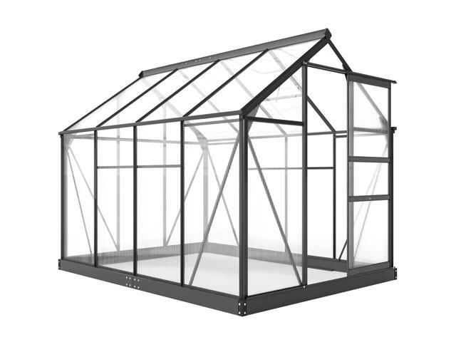 6' x 8' Greenhouse for Outdoors, Polycarbonate Greenhouse with Rain Gutter and Roof Vent, Aluminum Walk-in Green Houses with Push Door for Outside...