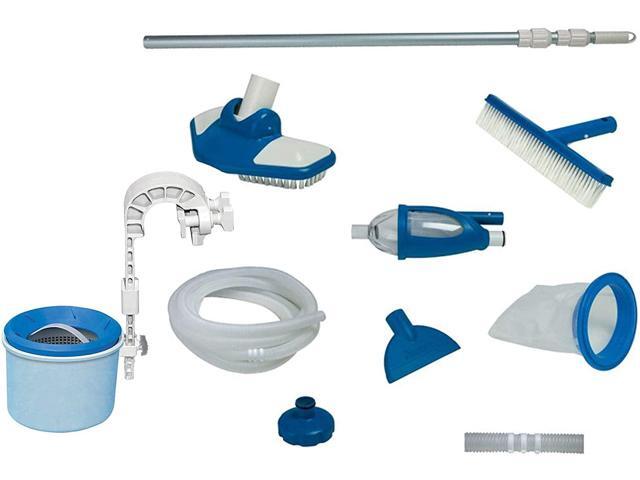 Deluxe Automatic Surface Skimmer Bundled with Maintenance Kit w/ Vacuum & Pole, Swimming Pool Cleaning Tools for Above Ground and InGround Pools