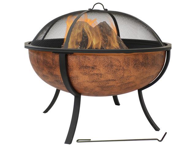 Sunnydaze 32-Inch Outdoor Wood-Burning Fire Pit for Patio, Backyard, Deck, Porch - Steel Metal Round Firepit for Outside with Spark Screen, Wood.