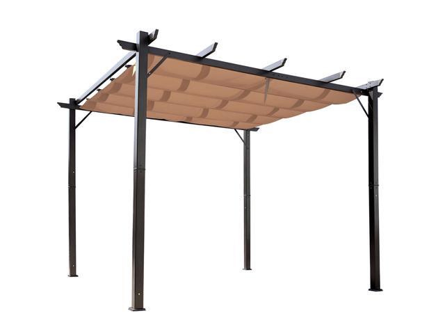 10' x 10' Aluminum Patio Pergola with Retractable Pergola Canopy, Backyard Shade Shelter for Porch, Outdoor Party, Garden, Grill Gazebo, Brown