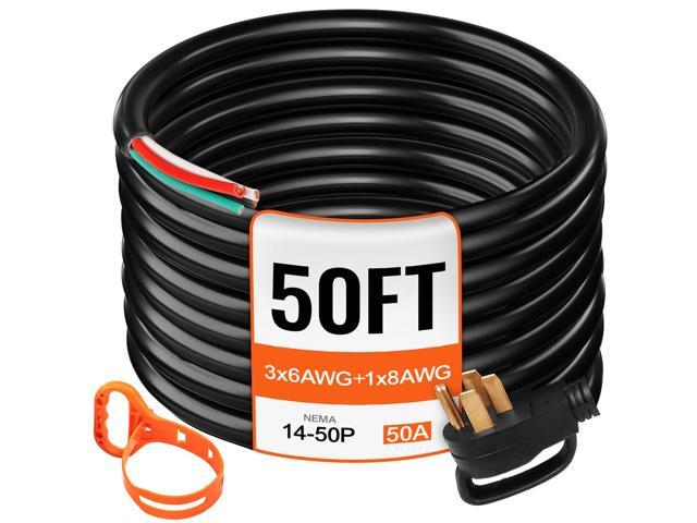 50FT 50 Amp Generator Cord, 6/3+8/1 AWG Pure Copper STW Cable 125V/250V 12500W, NEMA 14-50P to Bare Wire Open End for Transfer Switch Inlet Box...