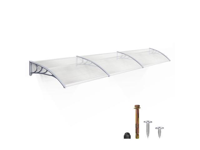 116 inch Window Awning Outdoor Polycarbonate Hollow Sheet Door Patio Canopy (40''x120,White Panels with Silver Bracket)
