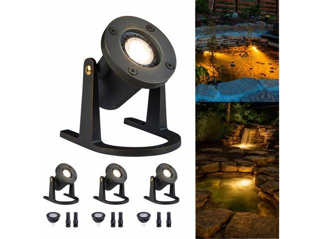 Submersible Pond Light - 12V Low Voltage IP68 Waterproof, Solid Brass Underwater Light with 2700K MR16 LED Bulb, for Water Fountains, Waterfalls,...