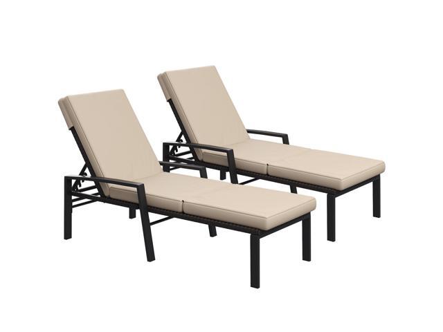Chaise Lounge Chairs for Outdoor, Lounge Chairs Set of 2, Adjustable PE Rattan Wicker Patio Pool Lounge Chair with Cushion and Wheels for Backyard...