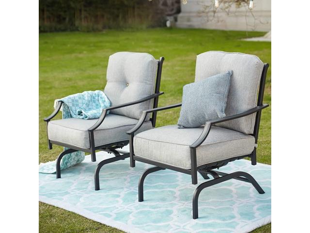 Top Space Rocking Patio Chairs Outdoor Metal Furniture Motion Spring Chair Black Dining Bistro Set with Padded Cushion for Garden Balcony Porch