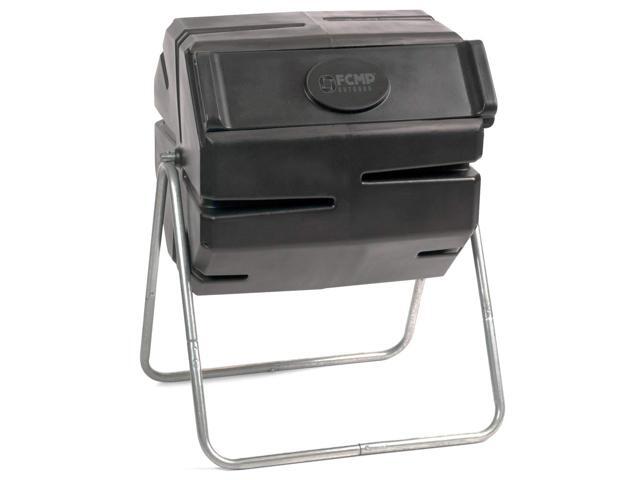 37 Gallon 1 Piece Plastic Single Chamber Roto Tumbling Composter Outdoor Elevated Rotating Garden Compost Bin, Black
