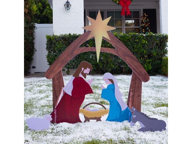 4ft Outdoor Nativity Scene, Weather-Resistant Decor, Christmas Holy Family Yard Decoration, Water-Resistant PVC - Colored