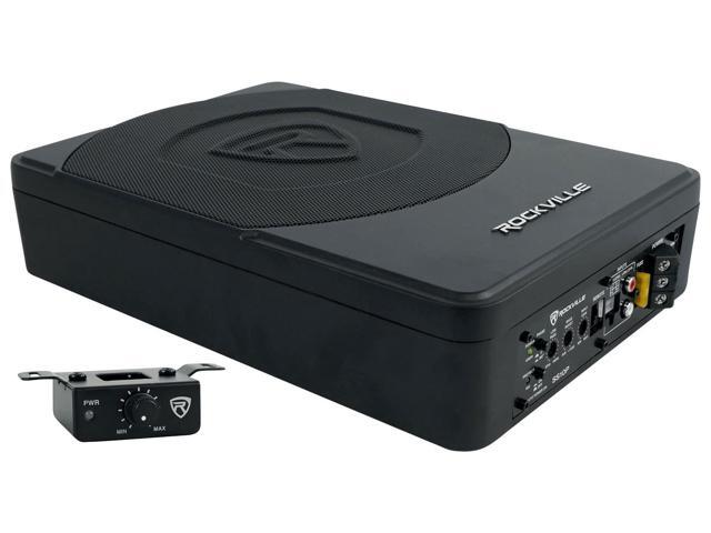 SS10P 800W Slim Under-Seat Active Car/Truck Subwoofer, Built-in Amp, Wired Remote Bass Knob, Cast Aluminum, for Car Audio Upgrades