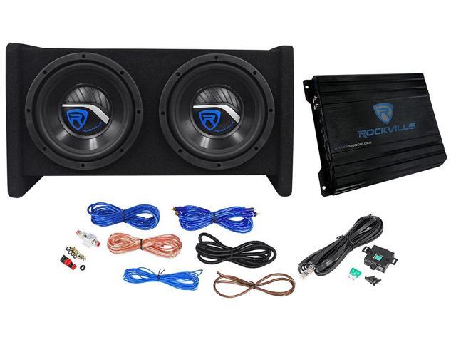 RV8.2A Dual 8' 800W Subwoofers + 1200W Mono Amp Car Audio Kit, CEA-2006 Compliant, Ported Enclosure, Complete Wiring for Deep Bass