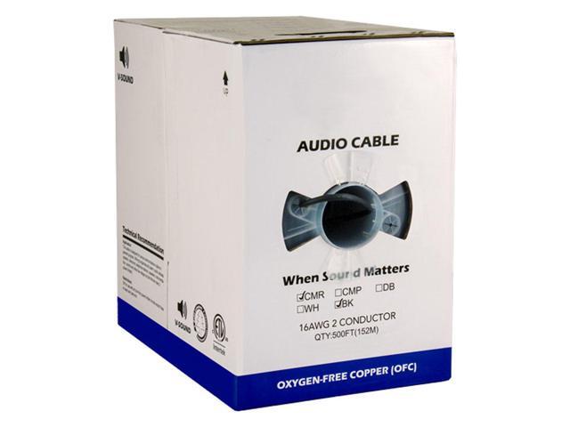 Audio Cable, 16AWG, 2 Conductor, 65 Strand, 500 ft, PVC Jacket, Pull Box, Black