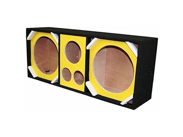 Two 12in Woofers Plus Two Tweeters and One Horn Yellow Empty Chuchera Speaker Enclosure - D12T2H1YELLOW