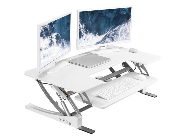 42 inch Height Adjustable Stand Up Desk Converter, V Series, Quick Sit to Stand Tabletop Dual Monitor Riser Workstation, White, DESK-V000VLW