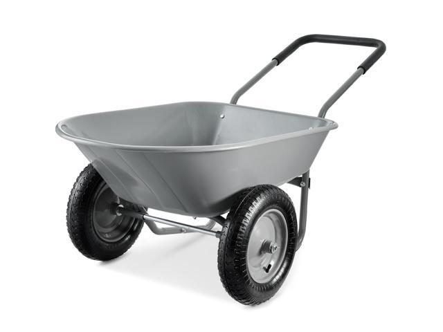 Dual-Wheel Home Utility Yard Wheelbarrow Garden Cart w/Built-in Stand for Lawn, Gardening, Construction - Gray