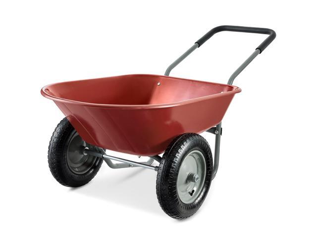 Dual-Wheel Home Utility Yard Wheelbarrow Garden Cart w/Built-in Stand for Lawn, Gardening, Construction - Red