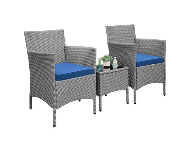 3 Pieces Patio Porch Furniture Set, Outdoor PE Rattan Wicker Conversation Set with Soft Cushions, Glass Coffee Table & 2 Chairs for...
