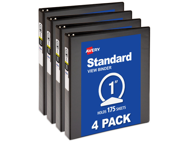 Avery Economy View 3 Ring Binders, 1' Round Rings, 4 Black Binders