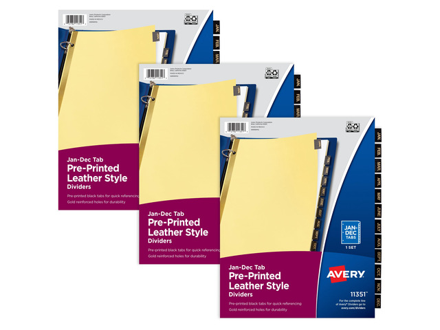 Avery Jan-Dec Dividers, Black Leather Tabs (3 Sets of 26180)