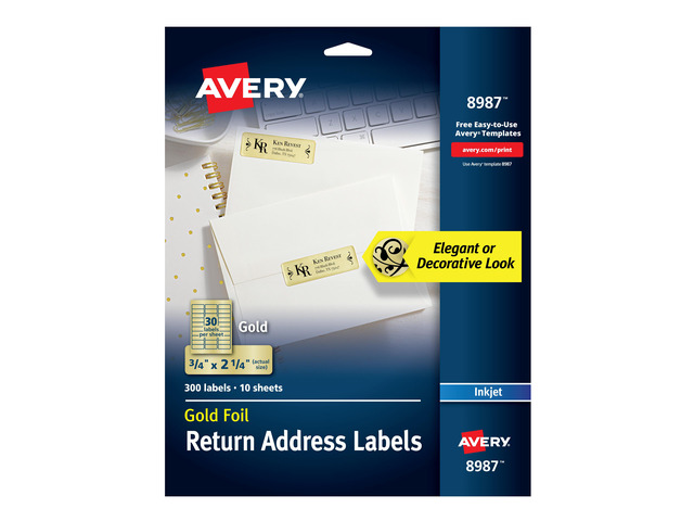 Avery Foil Mailing Labels, Gold, 3/4' x 2-1/4', 300 Labels (8987)
