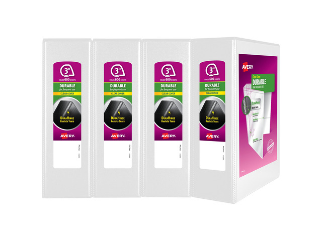 Avery Durable View 3 Ring Binders, 3' Slant Rings, 4 White Binders