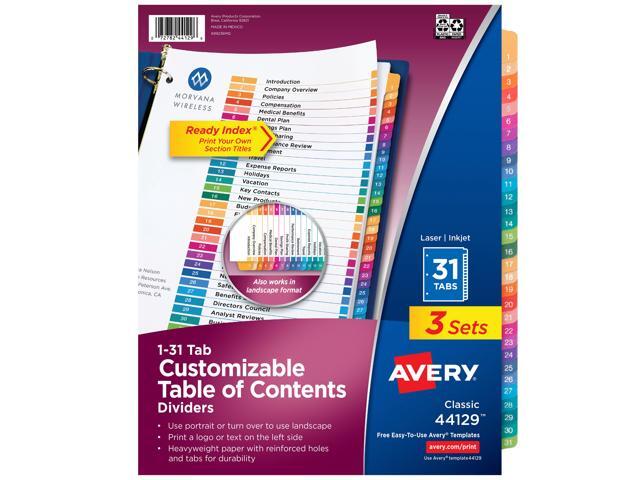 Avery 1-31 Dividers, 31 Tabs, Ready Index (3 Sets of 44129)