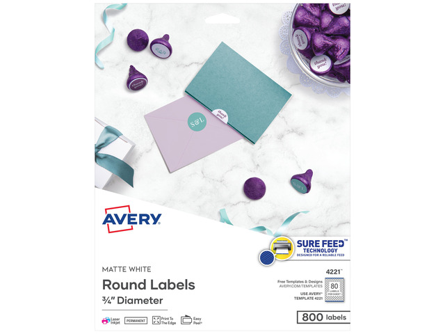 Avery Printable Round Labels, 3/4', Matte White, 800 Labels (4221)