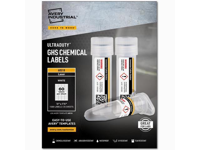 Avery UltraDuty GHS Chemical Labels for Laser Printers, Permanent Adhesive, Waterproof, UV Resistant, 1/2' x 1-3/4', 1,500 Labels (60518)