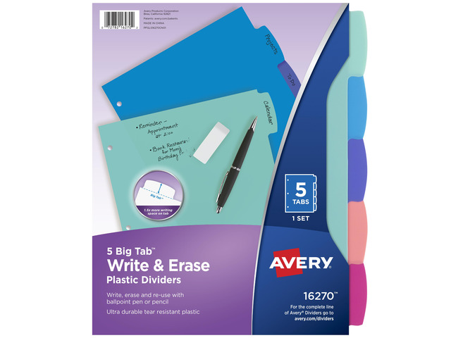 Avery Big Tab Write & Erase Dividers, 5-Tab (16270)