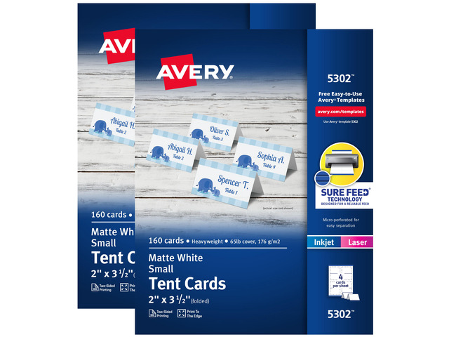 Avery Tent Cards, 2' x 3.5', White, 2-Pack, 320 Cards Total (5812)