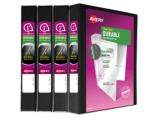Avery Durable View 3 Ring Binders, 1' Slant Rings, 4 Black Binders