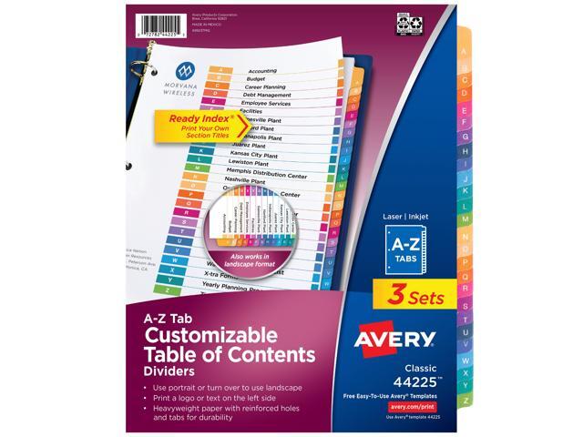 Avery® A-Z Dividers, Ready Index®, Multicolor Tabs (3 Sets of 44225)
