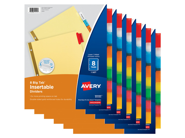 Avery Paper Dividers, Insertable Big Tab, 8-Tab, Multicolor, 6 Sets