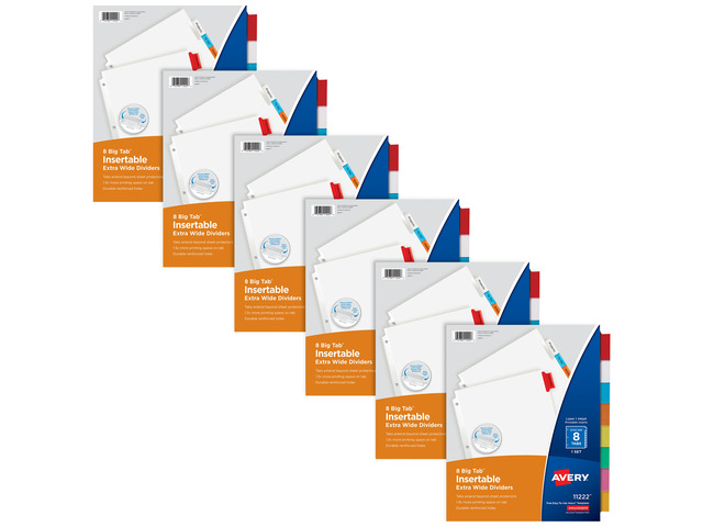 Avery Paper Dividers, Insertable Big Tab, 8-Tab, Color, 6 Sets