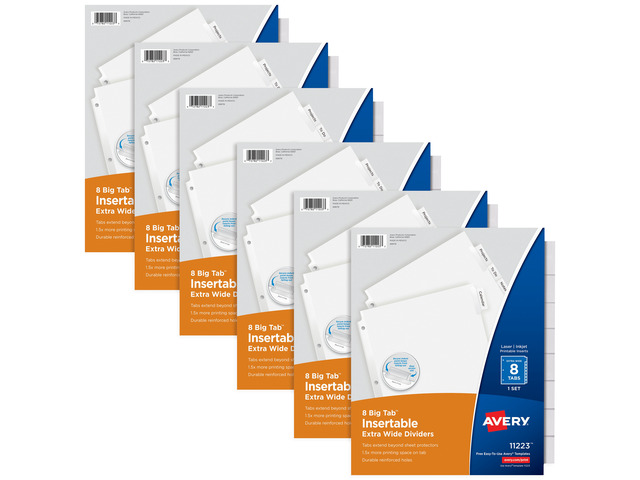 Avery Paper Dividers, Insertable Big Tab, 8-Tab, Clear, 6 Sets