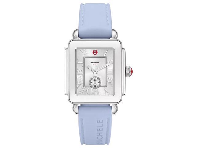 Michele Deco Sport Mid Stainless Steel Silver Dial Pastel Blue Silicone Strap Rectangle Womens Watch MWW06H000006