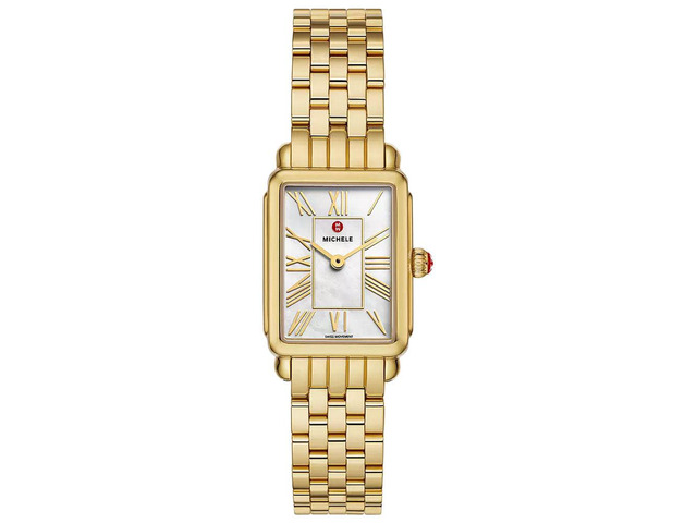 Michele Deco Park Rectangle Mother-of-Pearl Dial 18K Gold-Plated Steel Womens Watch MWW06E000146