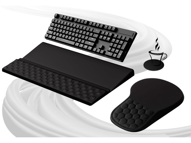 Ergonomic Mouse Pad and Keyboard Stand Wrist Rest Set, Memory Foam Comfort, Pain Relief for Typing, Office Desk Accessories, Black