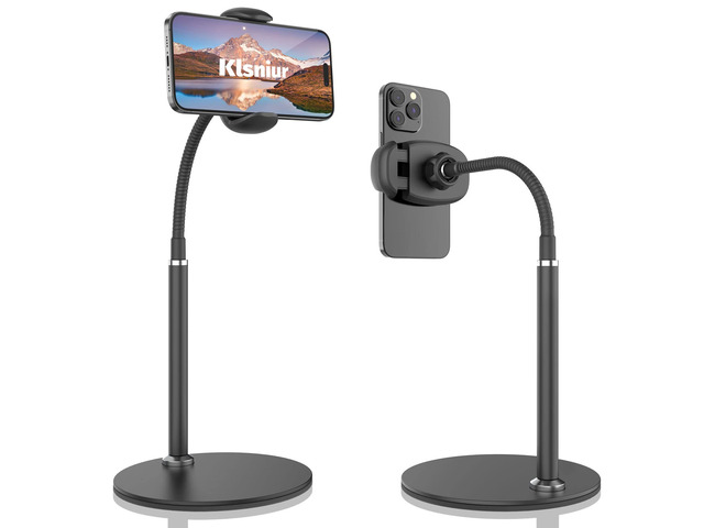 Cell Phone Stand, Adjustable Height & Angle Gooseneck Stand for Desk Flexible Arm Universal Holder, Aluminum Alloy Desktop Recording Compatible...