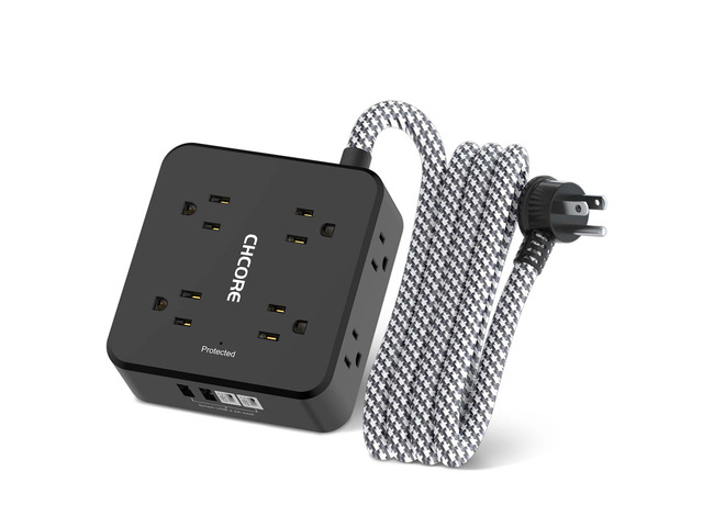 Surge Protector Power Strip - 6Ft Braided Extension Cord with 8 Outlets with 4 USB (2 USB C) Charging Ports, Flat Plug Multi Plug Outlet Extender...