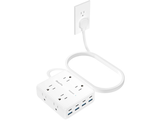 Flat Plug Power Strip with 10 FT Extension Cord, 8 Outlets 8 USB Ports(4 USB C), 3 Sided Outlet Extender for Home Office Travel Dorm Room...