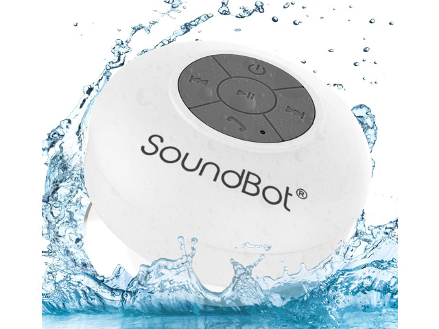 SB510 Water-Resistant Bluetooth Shower Speaker, Suction Cup, White Up to 6 hours of playtime, built-in microphone, 33-foot range, tactile...