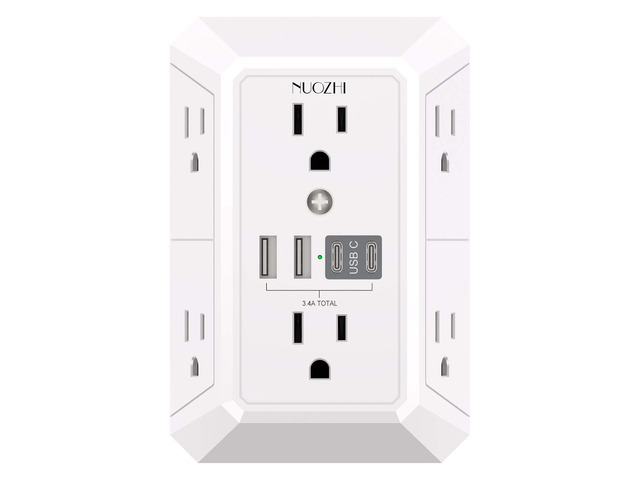 Outlet Extender Surge Protector - 6 Outlet Splitter with 4 USB Ports(2 USB-C), Multi Plug Wall Outlet 1680J Power Strip for Home Office Dorm Room...