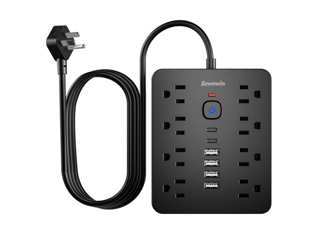 6FT Flat Plug Extension Cord Surge Protector Power Strip with 8 AC & 6 USB 2 Pack 6FT Extension Cord Outlet Extender with 8 AC(1850W/15A/14AWG)&6 USB...