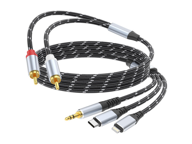 3.5mm to RCA Cable, Lightning to RCA Male to Aux Audio Adapter HiFi Sound Headphone Jack Adapter,(3 in 1 Audio Cable) Connector for iPhone/iPad...