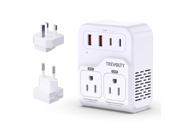 2000W Voltage Converter US to Europe for Hair Dryers, 7-in-1 220V to 110V Converter for European Travel with 3 AC/2 USBA/2 USBC Ports (PD20W),...