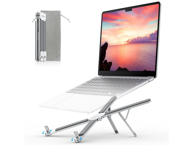 LA15 Foldable & Portable Laptop Stand for Desk, [360° Support Feet+Lightweight] Tablet Stand for Desk and Travel, 6 Level Height Ergonomic Aluminum...