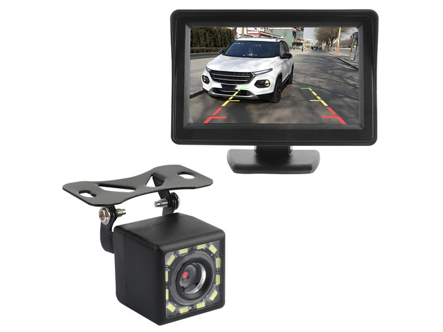 Plug & Play Backup Camera with Monitor 4.6'',12 LED HD Rearview Mirror Camera for Night Vision,150° Wide Angle Universal Car Reverse Camera with...