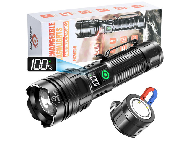 USB C Rechargeable Flashlights High Lumens 100000 2 Modes High/Low Super Bright 30W LEDLong Distance & Long Lasting 15H, with Strong Magnet &...