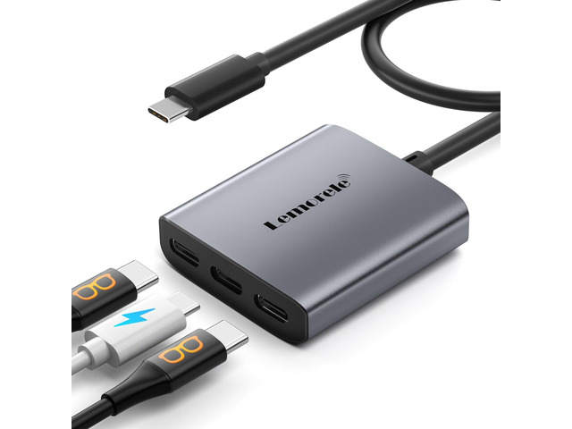 USB-C to USB-C Video Splitter, Dual Monitor Expander with 4K@60Hz DP Alt Mode, 100W PD Charging, Compatible with Laptop, AR Glasses, Portable...